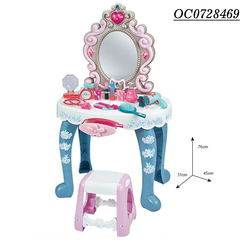 Oem odm girls pretend play makeup sets home make up hair vanity mirror dressing table modern 2022