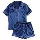 Women's Short Sleeve Sleepwear Button Down Satin 2 Piece Pajama Set Amazon Fashion