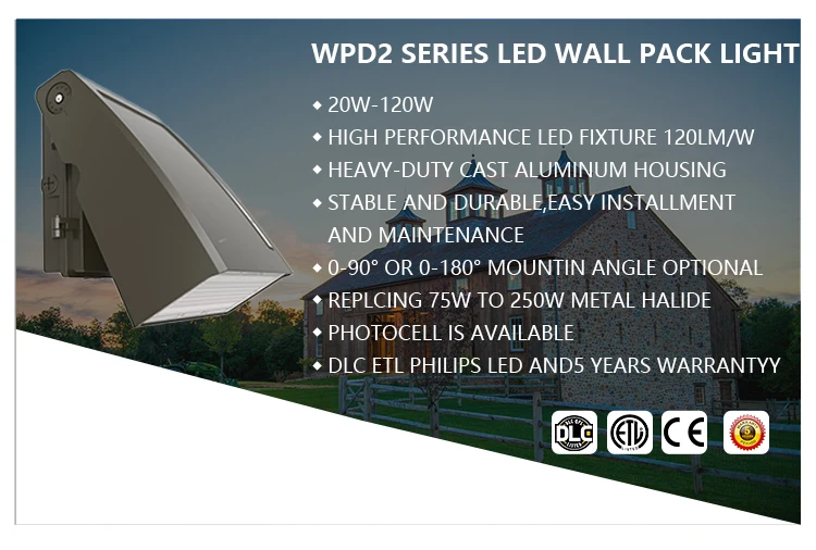 DLC listed 5000K CCT 80W LED Full Cutoff Wall Pack Light 8100lm 300W Metal Halide Equivalent