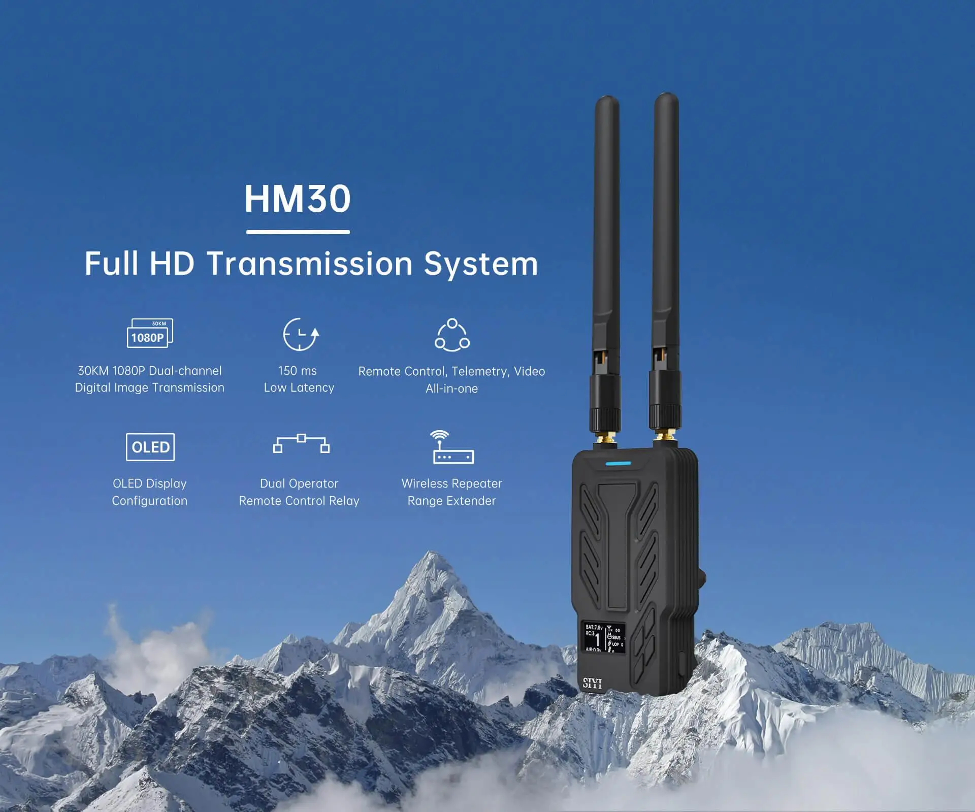 Siyi Hm30 Long Range Full Hd Digital Image Transmission Fpv System 1080p 60fps 150ms Sbus Pwm