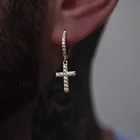 Brass Earrings Earringsbrass High Polish PVD Gold Plated Aretes Para Hombre Cubic Zirconia Brass Drop Cross Earrings