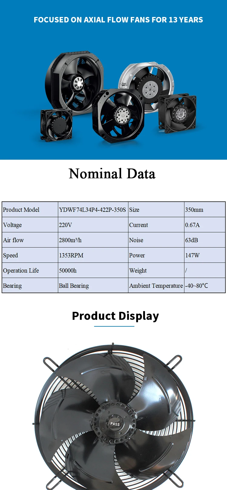 Axial Flow Fan, MAER, YDWF74L34P4-422P-350S, 350MM, 220V - detail 2