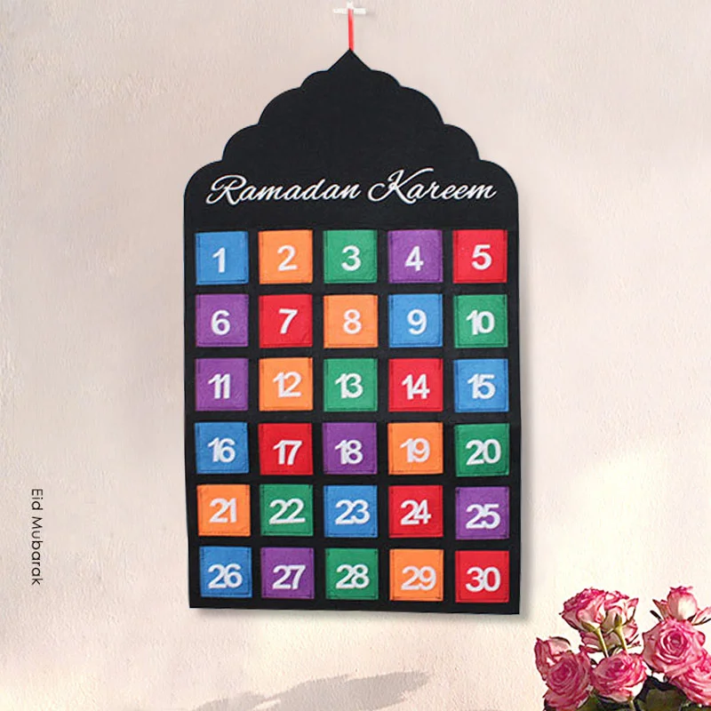Felt Ramadan Eid Mubarak Kareem Hanging Numbered Countdown Timetable Calendars 