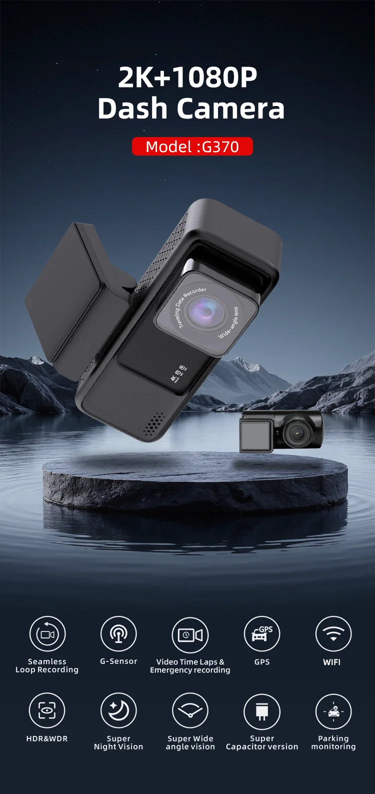 High-end AHD Dash Cam 4g Supported 2 Channel 3.2 Inch IPS LCD with Real 2K+1080P Black Box Must-have Accessory for New Car factory