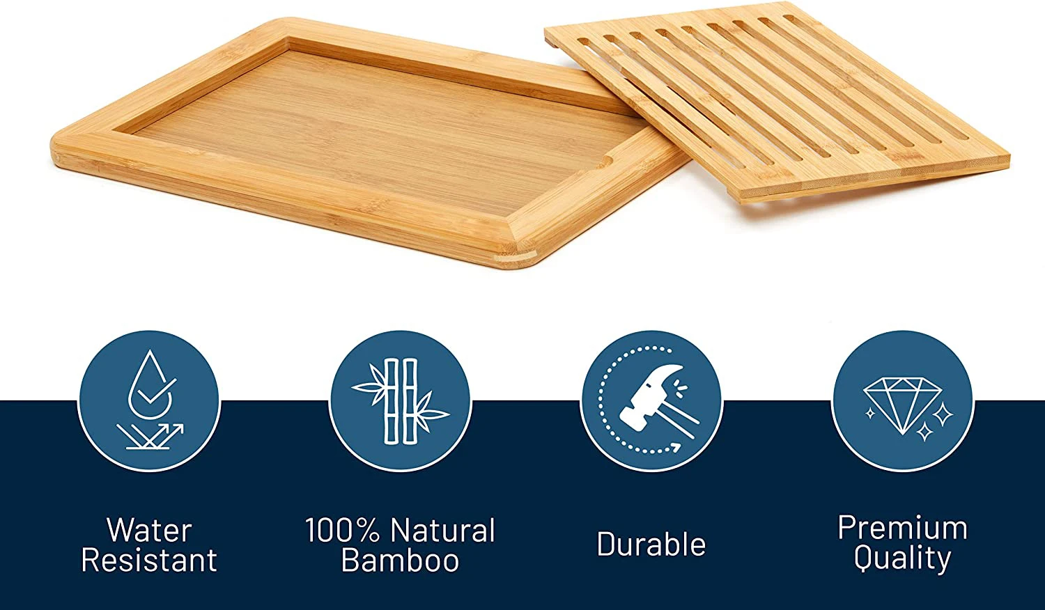 product large premium natural bamboo bread cutting board with crumb tray bread serving tray for kitchen-1