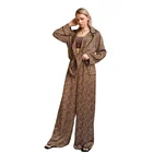 Suit Pajamas For Women Leopard-print Suit Collar Long-sleeve Blouse Set Lady's Nightgown Satin Silky Pajamas For Women