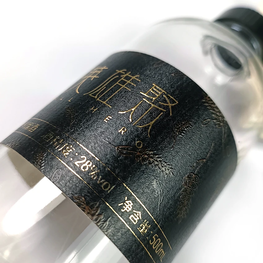 Custom Luxury Printing Wine Bottle Vodka Packaging Label Gold Foil Stamping Rich Texture Varnished Embossed Sticker