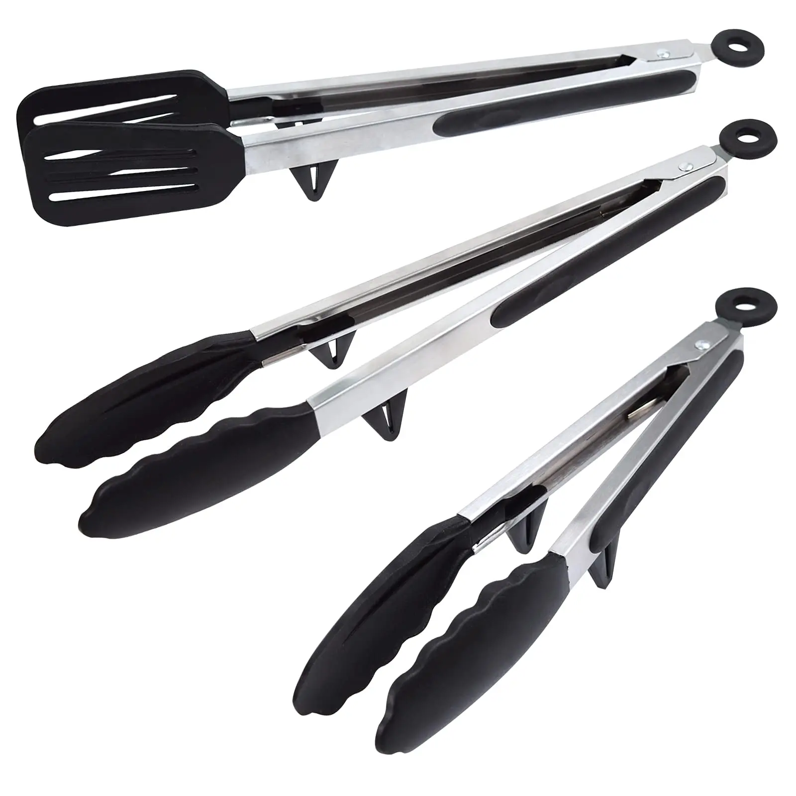 3 in1 Stainless Steel Kitchen Food Tongs Set for Cooking with BPA Free Silicone Tips KitchenTongs