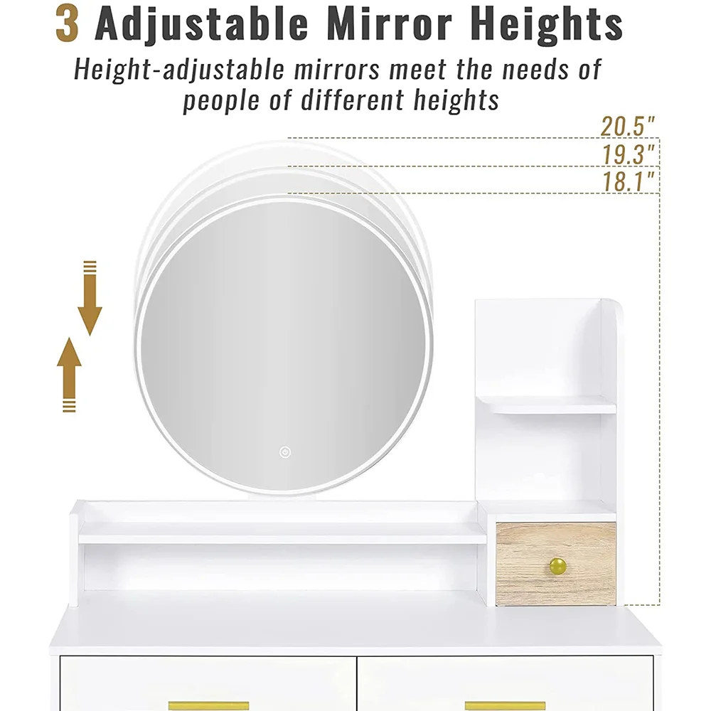Modern Luxury Dressing Table Vanity with Smart Lighted Mirror Wood Panel for Bedroom Usage Smart Storage Makeup Vanity manufacture