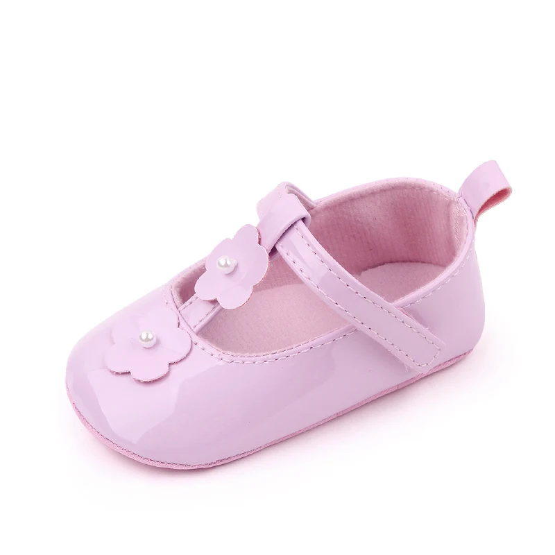 Soft Soled Princess Small Leather Shoes for Baby Girls with Flowers in Solid Color Leather manufacture