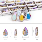2021New Arrival Nail Water Drop Diamond Arc Carving Flat Bottom Gem Crystal Glass Nail Accessories