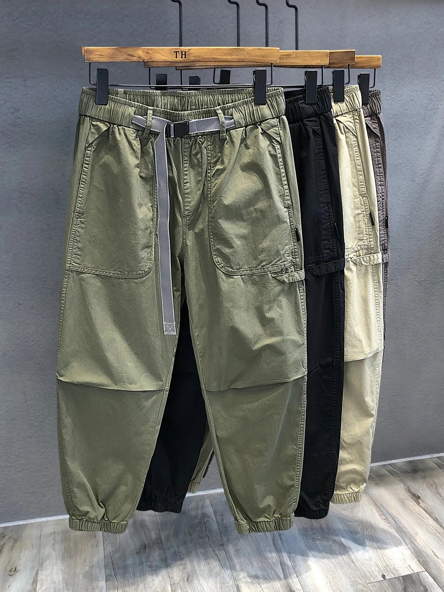 Batch of high quality baggy beige zipper men's straight leg casual baggy twill cargo pants