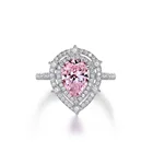 Cz Diamond Ring Pink Topaz 5A CZ Pear Shaped Diamond Ring 925 Sterling Silver
