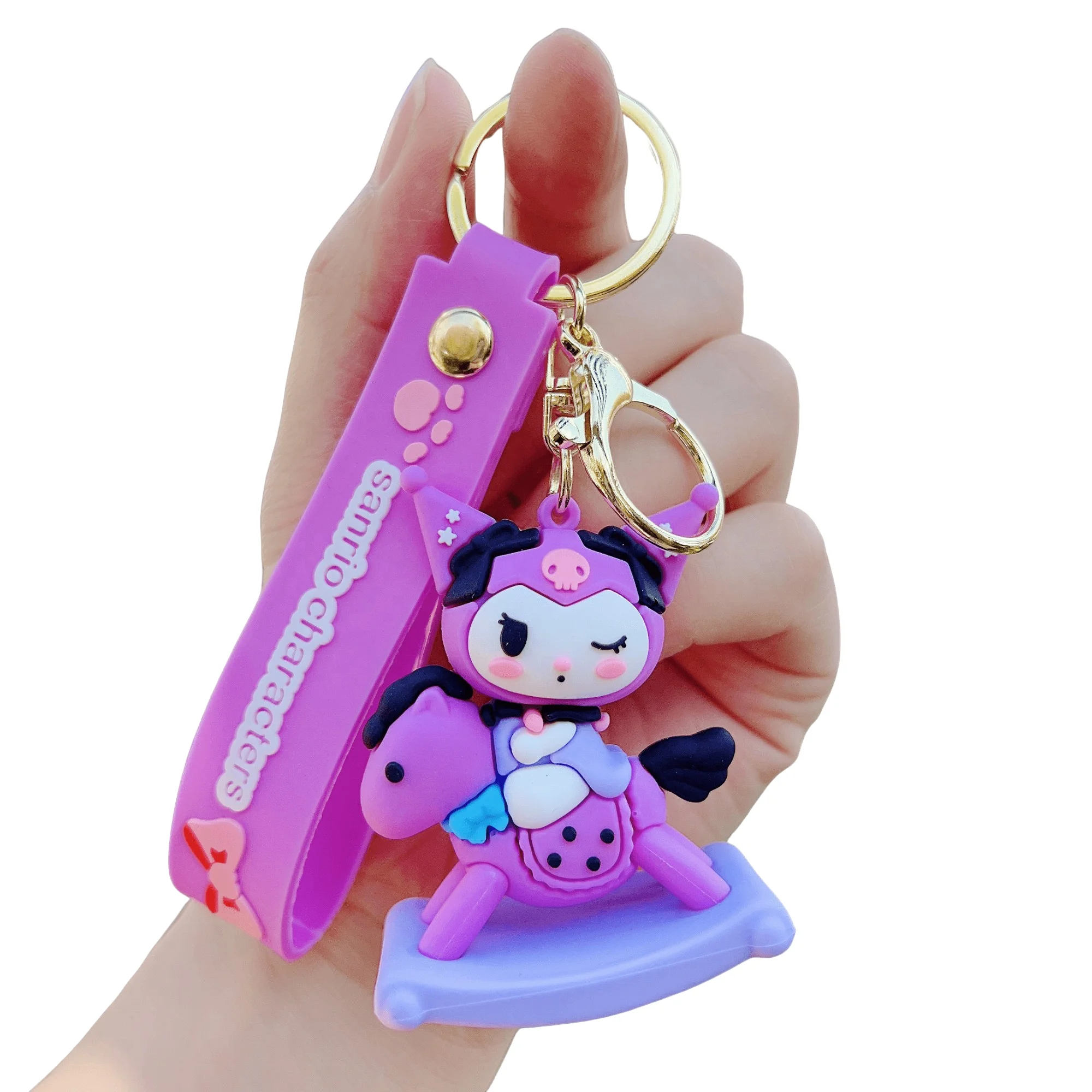 Hot selling High quality New Sanrio Series Cute Kitty Doll Wooden horse keyring Decoration Car Bag Pendant Kuromi Keychain