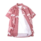Short Sleeve Shirt Short Latest Fashion Summer Short Sleeve Casual Pink Printed Hawaii Shirt For Men
