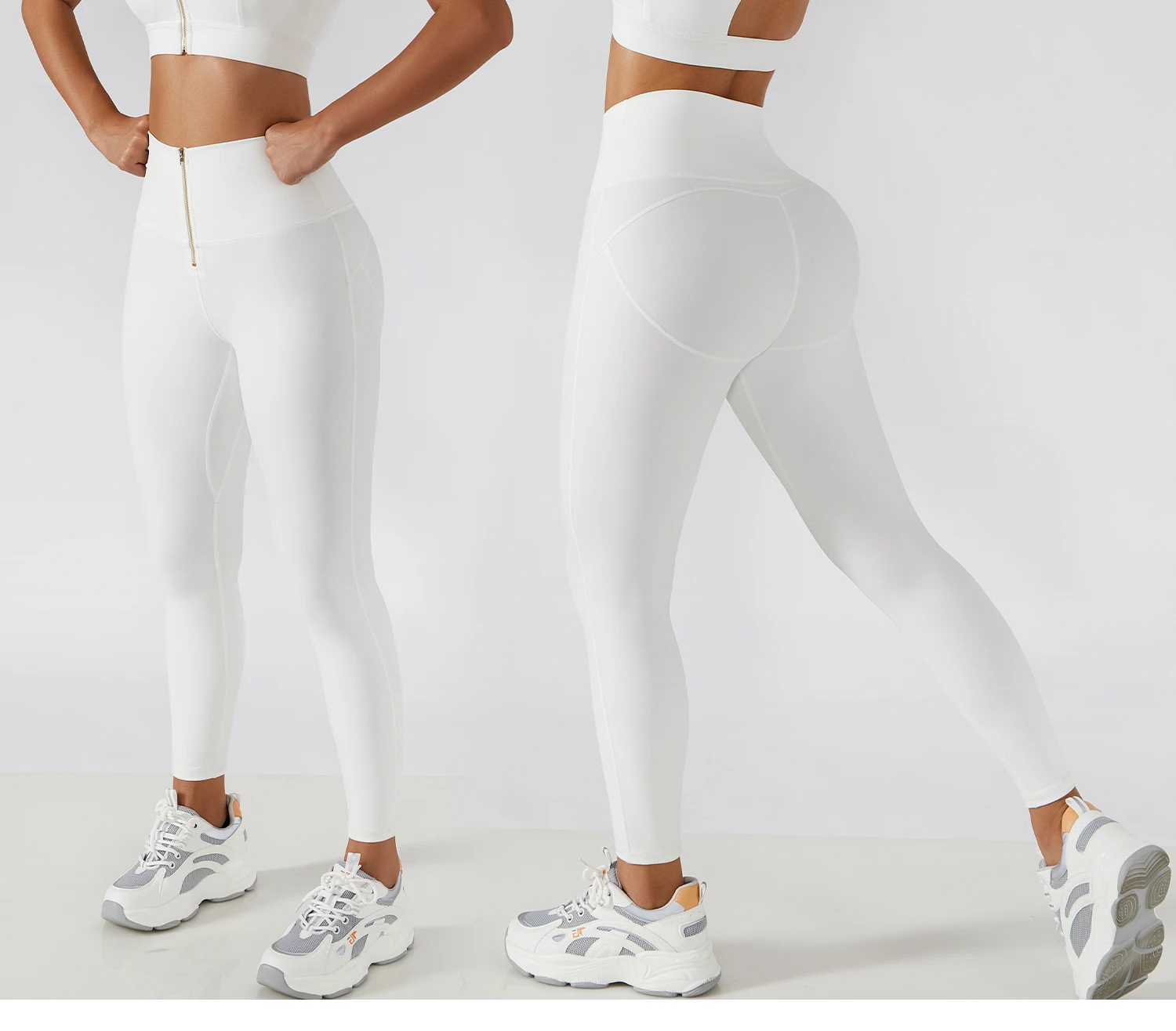 Front Zip Waist Yoga Leggings Factory Sales High Rise Peach Butt Tight Sports Pants