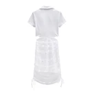 Clothing Colorful Hoolow-Carved Turtleneck Polo Shirt White Pleated Skirt V-Neck Woman'S Clothing