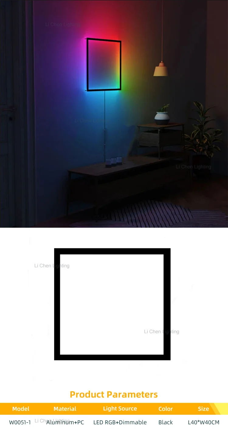w0051 1 hot sale indoor decoration game computer room aluminum square led modern rgb wall lamp-0