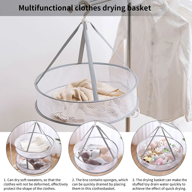 Foldable Clothes Drying Net Basket Windproof Socks Underwear Drying Nets Hanging Clothing Drying Basket Organizer