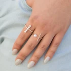 Gold Pave Ring Fashion Party 925 Silver Gold Plated Pave Diamond Pearl Pillar Bar Ring