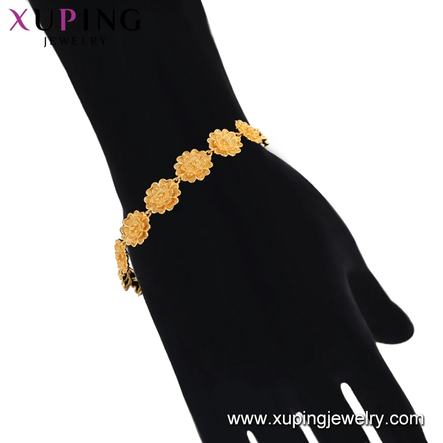 76520 xuping elegant jewelry copper alloy dubai gold plated lotus shaped hand bracelet for women