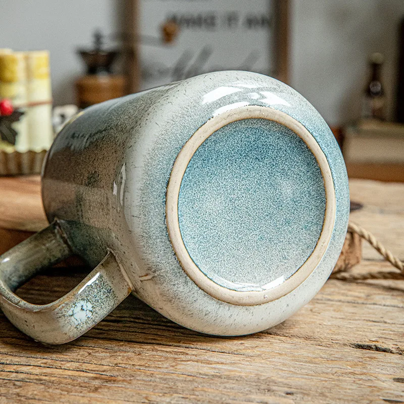 Custom Reactive Glaze Steeping Tea Mug Ceramic Tea Cup with Lid and Spoon