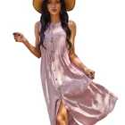 SS21 Women's O-neck Solid Piecing Sleeve Hem Beach Longlength Dresses