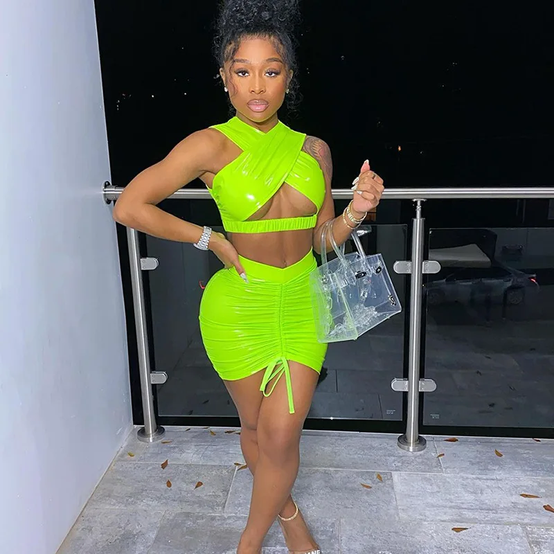 Drawstring Mini Skirt Women Skirt Sets 
