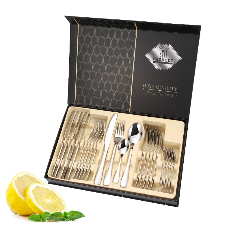 24-piece Gold Flatware Reflective Mirror Finish Stainless Steel Silverware Set 24-piece Gold Flatware Reflective Mirror Finish Stainless Steel Silverware Set
