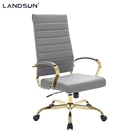 Gray Chair Gray PU Leather Executive Chair Furniture Golden Chromed Metal Frame Swivel Office Chair