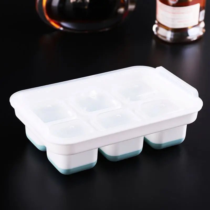 Easy pick out ice 6 Cavity Big Size Rectangle Ice Cube tray  plastic Ice Tray with Lid