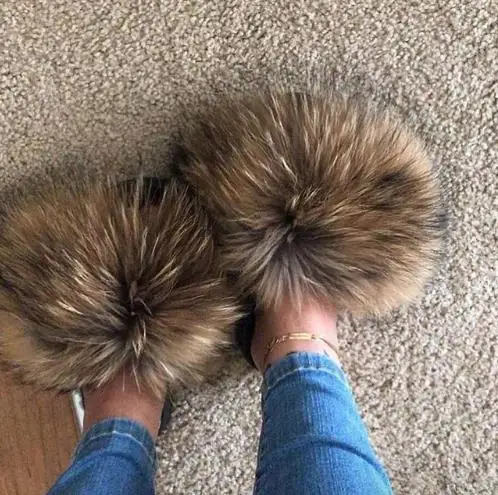faux fur fluffy slides