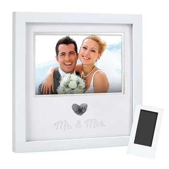 Wholesale New Style custom 8x8 white wood Heart Thumbprint Keepsake Photo Frame for Wedding Registry Wedding Gift