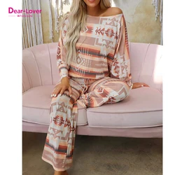 Dear-Lover Halloween Loungewear Multicolour Aztec Print Puff Sleeve Lounge Outfit Family Christmas Pajamas