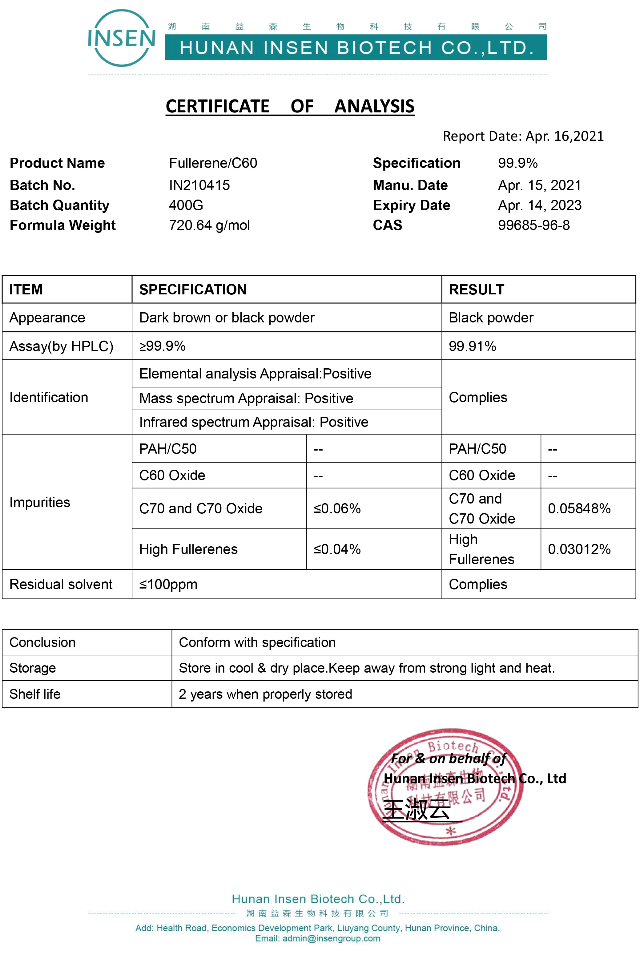 CAS 99685-96-8 Black Powder Nutriton Supplement Fullerene C60