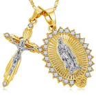 Jewelry Luxury Religion Jewelry 18k Gold Diamond Jesus Cross Virgin Mary Necklace Catholic Necklace
