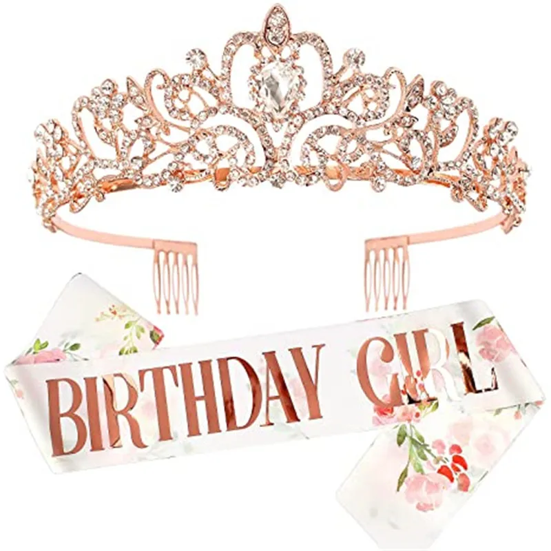 Rose Gold Birthday Party Head Strap Metal Happy Birthday Party Photo Props Headband And Sash Kit