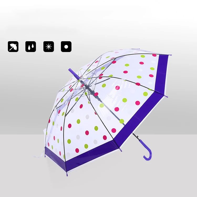DD1267  Wholesale Automatic Rain Clear Umbrellas Stick Windproof Long Handle Straight Transparent Dot PVC Umbrella