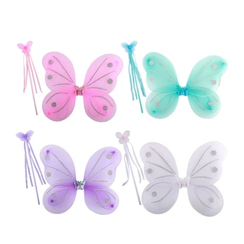 Little Girls Princess Fairy Wings and wands Butterfly Angel Costume Dress Up Role Play