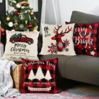 OurWarm New Arrival 45*45 Cm Red Black Plaid Christmas Pillow Cover Case For Xmas Home Decor