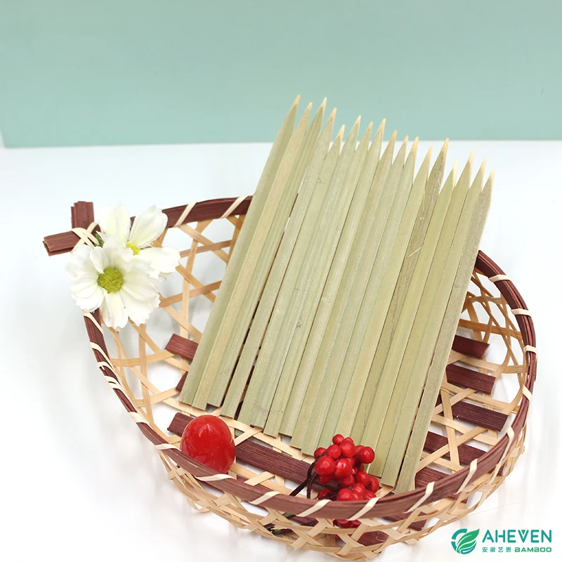 Super Quality of BBQ Bamboo Skewers BBQ Flat Food Picks With Green Skin
