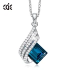 Stone Necklace Precious Stone Women Fashion Jewellery Custom Delicate Blue Rhinestone Geometric Necklace Silver 925