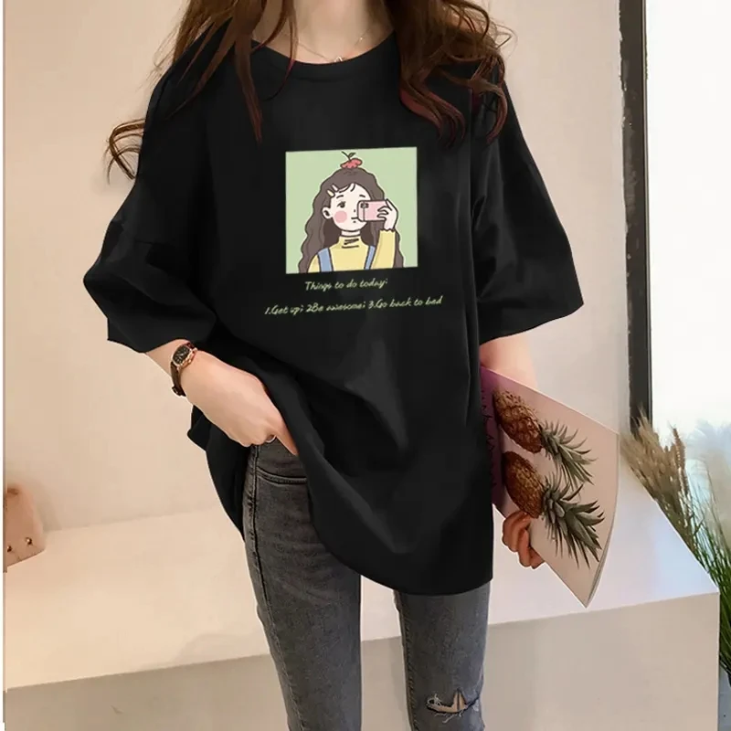 summer plus size women's t-shirts casual Letter cotton short-sleeve women's oversized t-shirts top