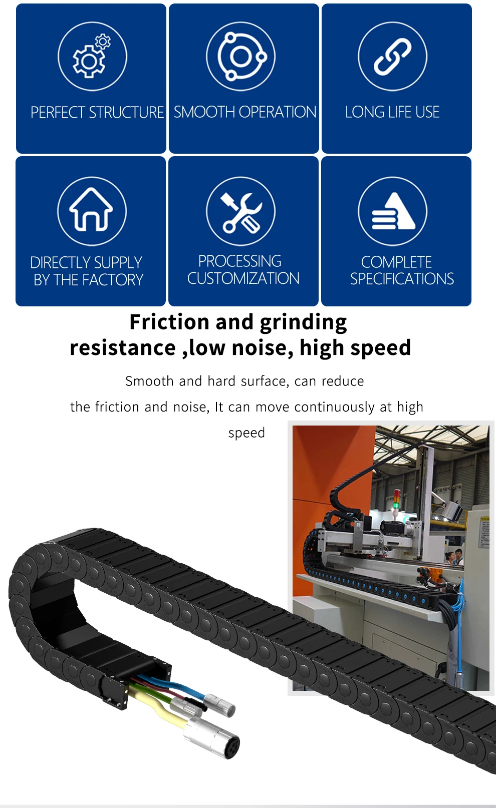 CNC工作機械アクセサリ用ナイロン密閉型ワイヤキャリア内部開口プラスチックケーブルドラッグチェーン