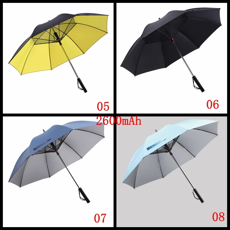 KLH393 8K USB Charging Umbrella With Fan Summer Cooling Sun Block Straight Umbrella Luxury Business Gift Umbrella