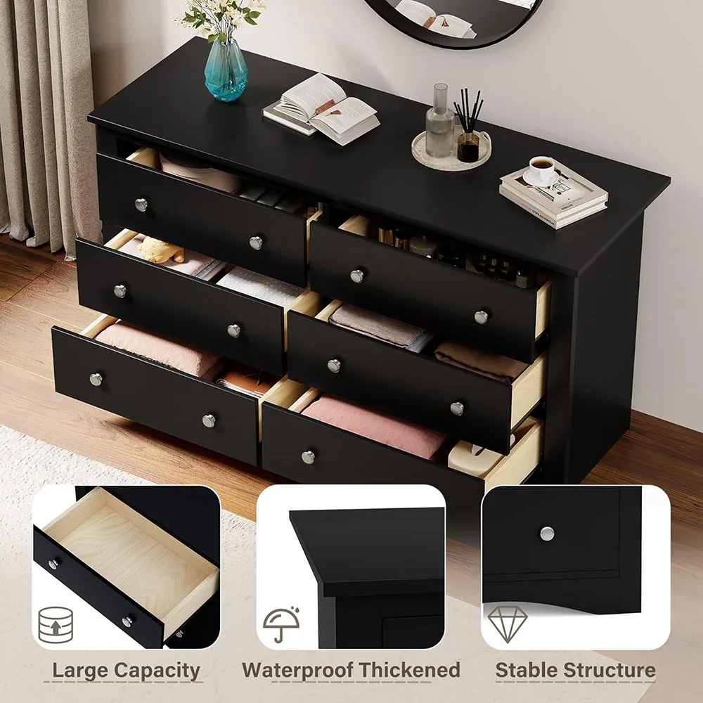 product wood chest of drawers 6 drawer modern bedroom storage tower with closet organizer black-1