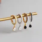 Cz Earrings Stone Women Luxury 925 Sterling Silver CZ Pave Hoops Earrings With White Black Crystal Stone