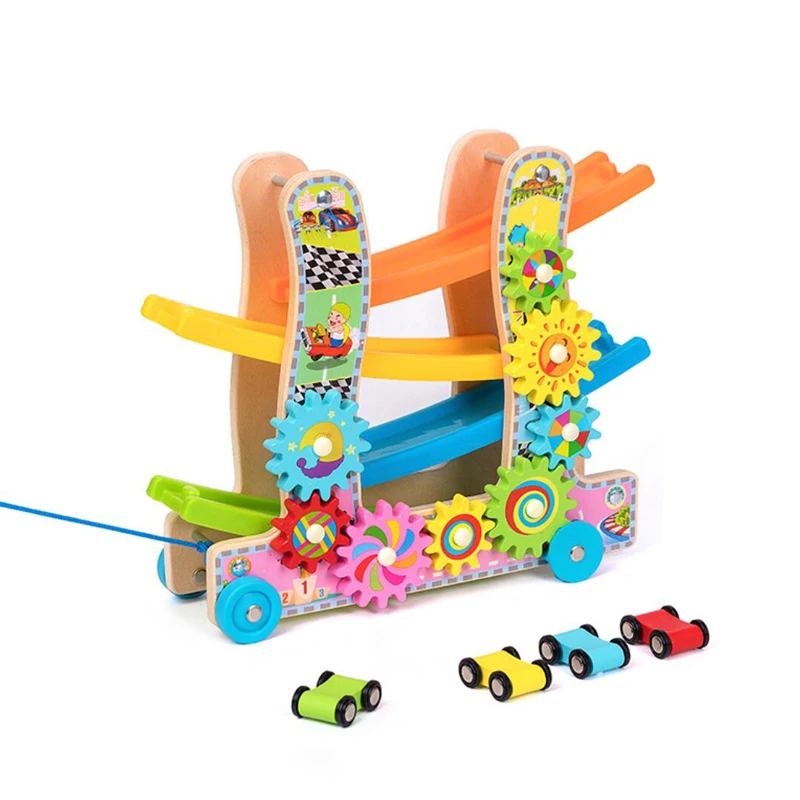 Early childhood education creative slot car race track sets with 4 pcs cartoon sliding toy car