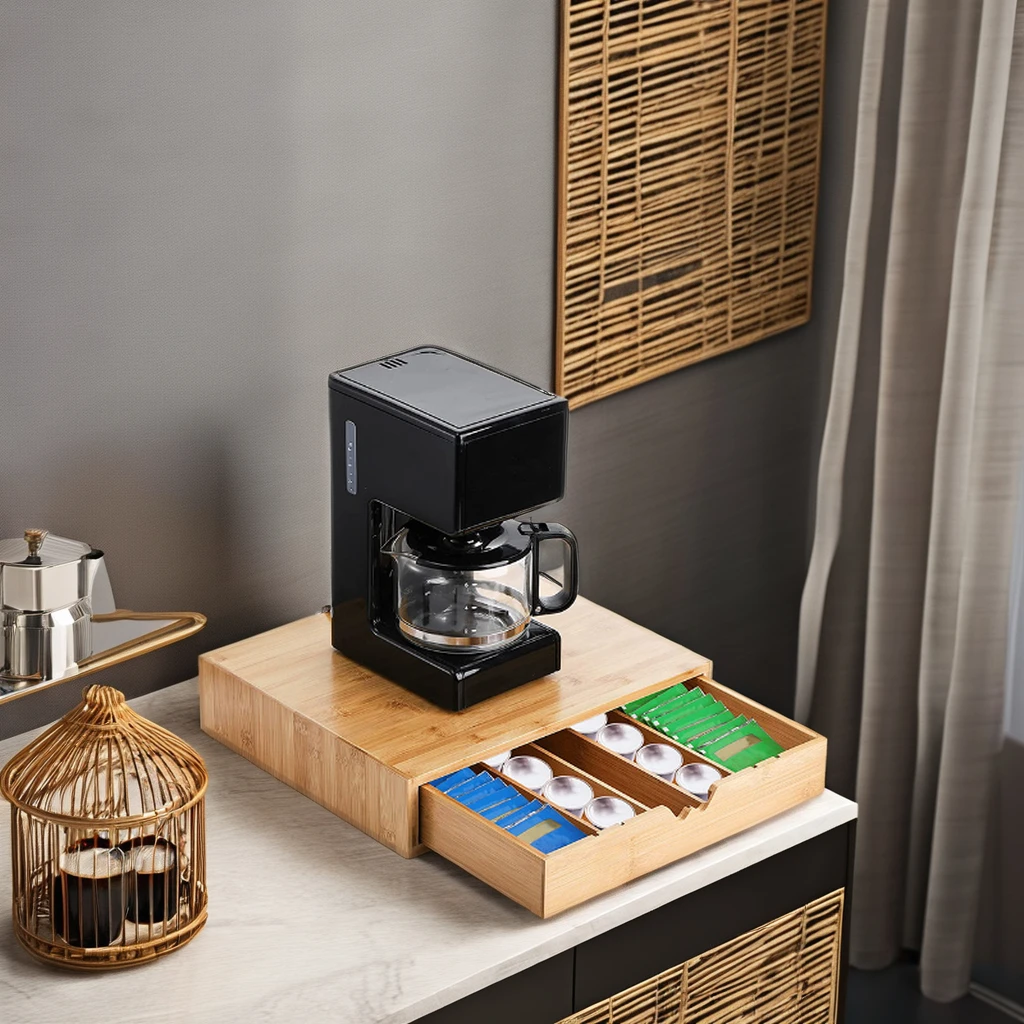product wholesale bamboo laser logo multi functional save space coffee pod organizer drawer countertop stand for coffee machine home-0