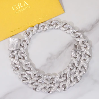 GRA VVS Moissanite 13mm Wide Fashion Design Round Cut Diamond Cuban Link Chain Fine Jewelry Hiphop Necklace
